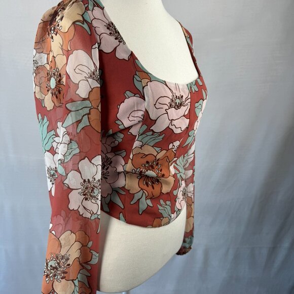 Aritzia Wilfred Grace Top in Warm Sienna Red/Subtle Mint Floral - Picture 10 of 16